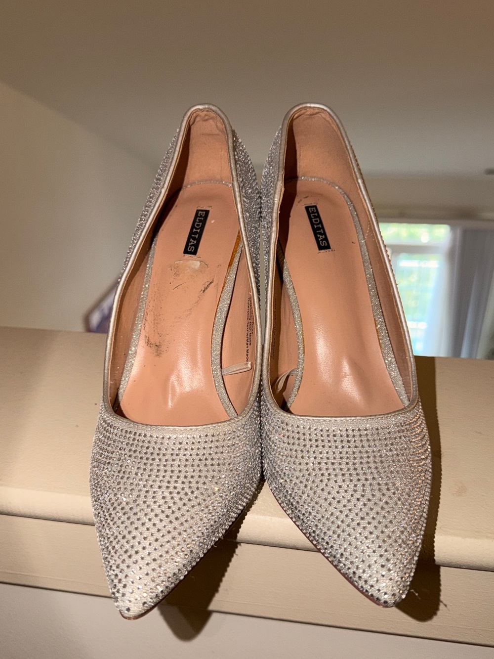 ELLE Rhinestone Pointed-Toe Stiletto Heels – Silver – Women’s Size 10